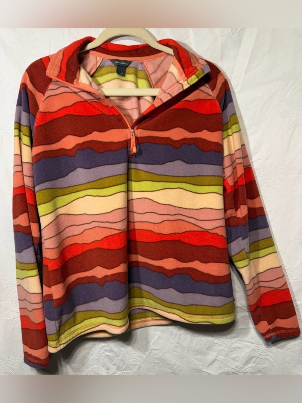 Eddie Bauer Multicolor Striped Quarter-Zip Fleece Pullover Large